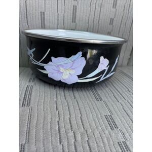 Vintage Mikasa Black Charisma Iris Floral Enamel Metal Nesting Bowl (one) No Lid